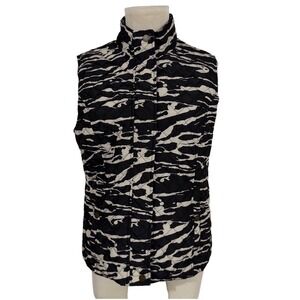 Nine West Women's Quilted Vest Black White Camo Stand Collar Size M Fall Winter